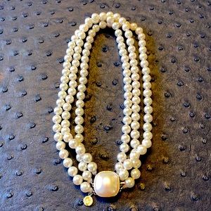 Majorica Jackie-O Triple Strand Pearl Necklace
